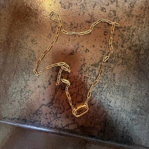 Gold paperclip necklace with carabiner charm